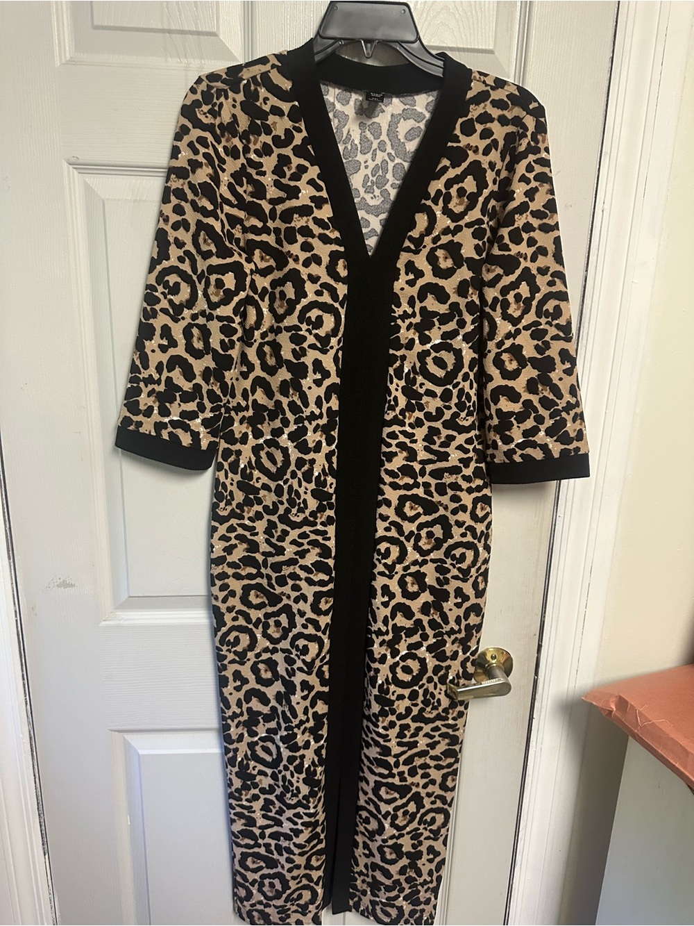 Leopard Print Long Robe with Black Trim - Women Dress 0Xl